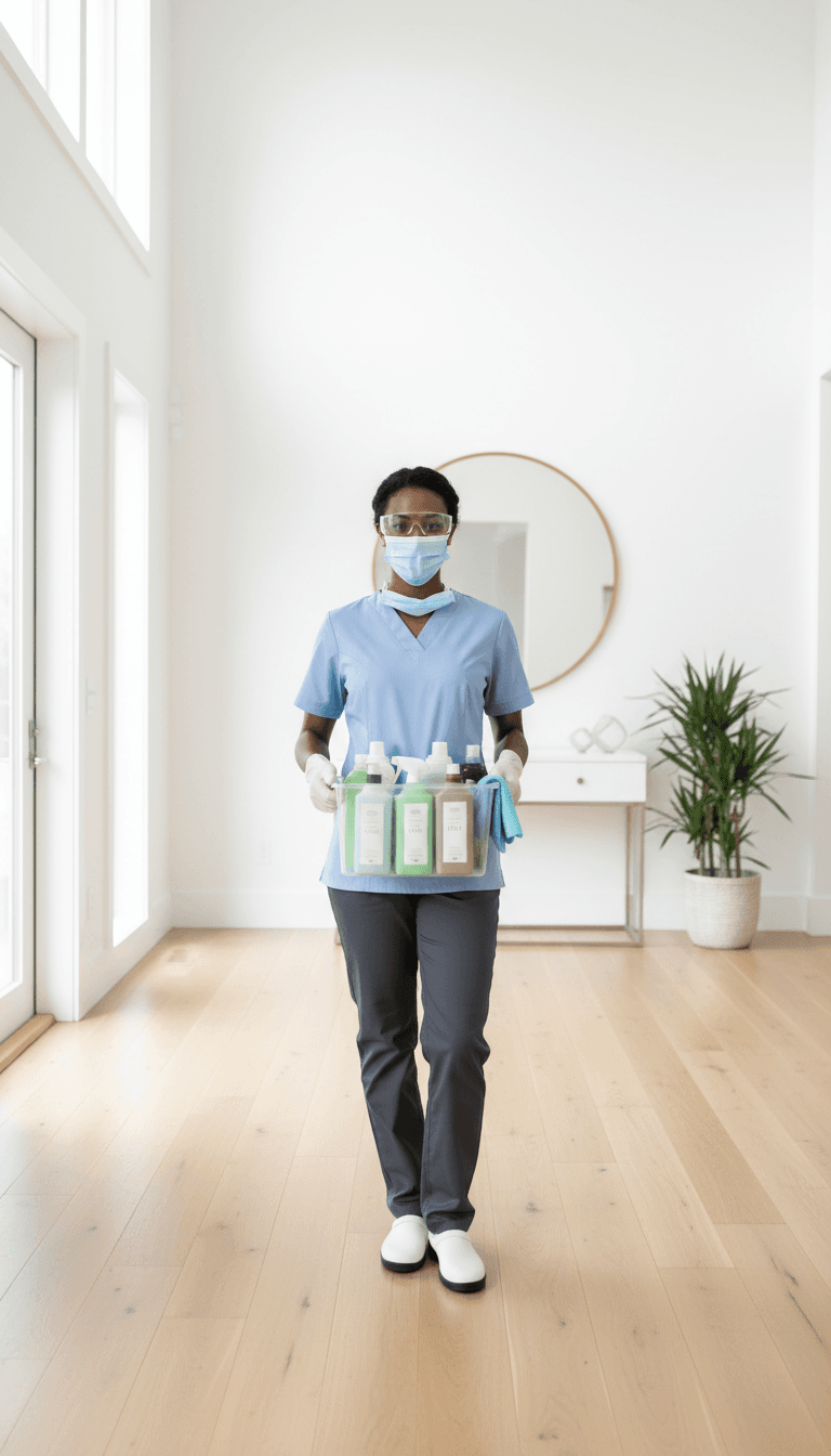 Professional cleaner in completed residential space