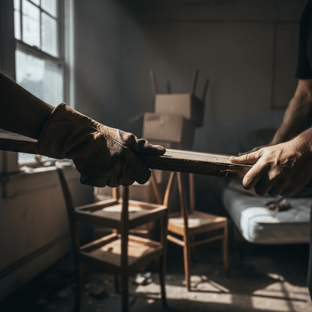 Post-construction cleaning of large interior space with debris removal